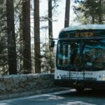 Bus wahadłowy Sequoia jadący przez las w parku narodowym